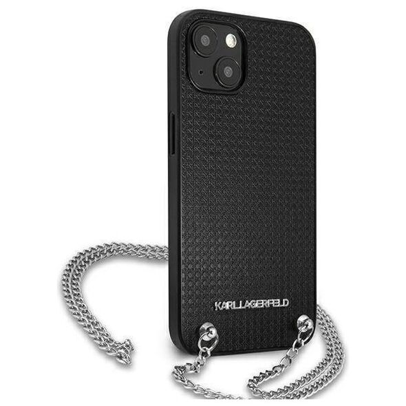 Original Case IPHONE 13 MINI Karl Lagerfeld Hardcase Leather Textured And Chain (KLHCP13SPMK) black 3666339049928