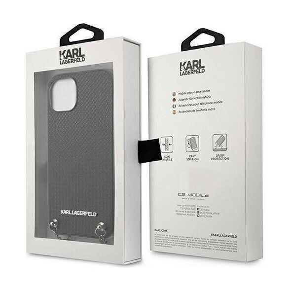 Original Case IPHONE 13 MINI Karl Lagerfeld Hardcase Leather Textured And Chain (KLHCP13SPMK) black 3666339049928