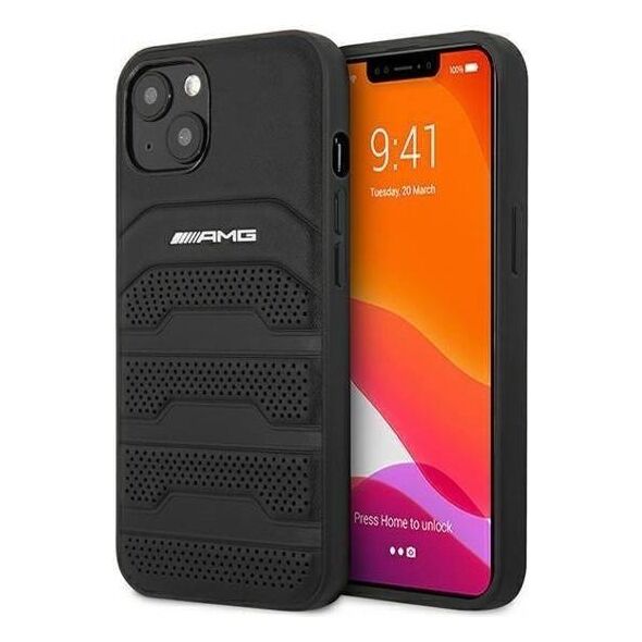 Case IPHONE 13 MINI Mercedes AMG Hardcase Leather Debossed Lines (AMHCP13SGSEBK) black 3666339018931