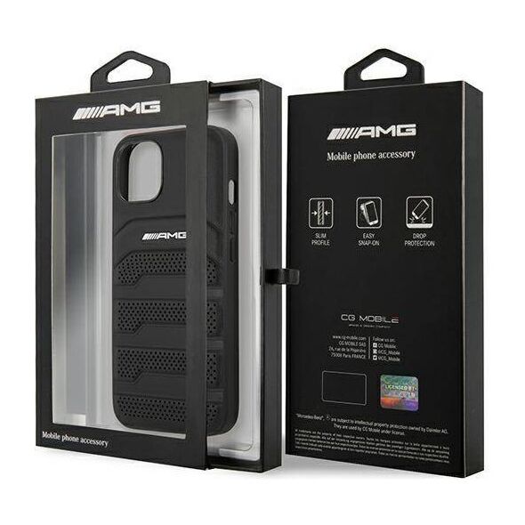 Case IPHONE 13 MINI Mercedes AMG Hardcase Leather Debossed Lines (AMHCP13SGSEBK) black 3666339018931