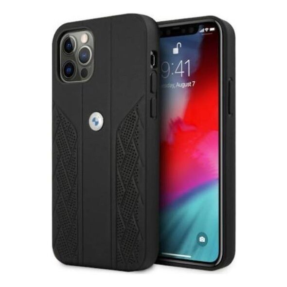 Original Case IPHONE 12 / 12 PRO BMW Hardcase Leather Curve Perforate (BMHCP12MRSPPK) black 3666339010904