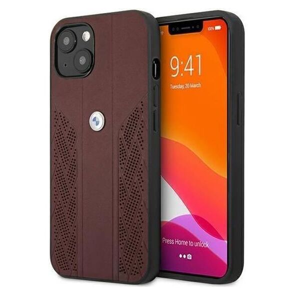 Original Case IPHONE 13 MINI BMW Hardcase Leather Curve Perforate (BMHCP13SRSPPR) red 3666339021856