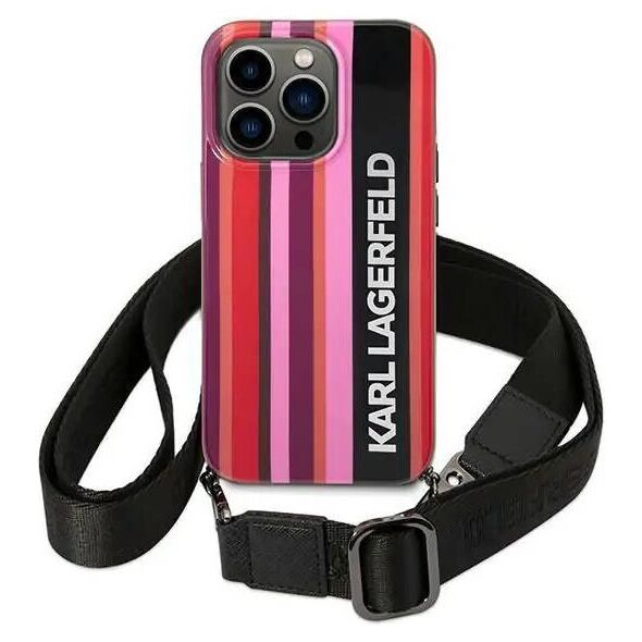 Original Case IPHONE 14 PRO MAX Karl Lagerfeld Hardcase Color Stripes Strap pink 3666339094225
