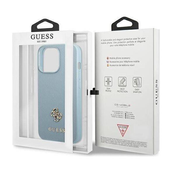 Original Case IPHONE 13 PRO Guess Hardcase Saffiano 4G Small Metal Logo (GUHCP13LPS4MB) blue 3666339048020