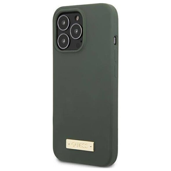 Original Case IPHONE 13 PRO Guess Hard Case Silicone Logo Plate MagSafe (GUHMP13LSPLA) green 3666339056957