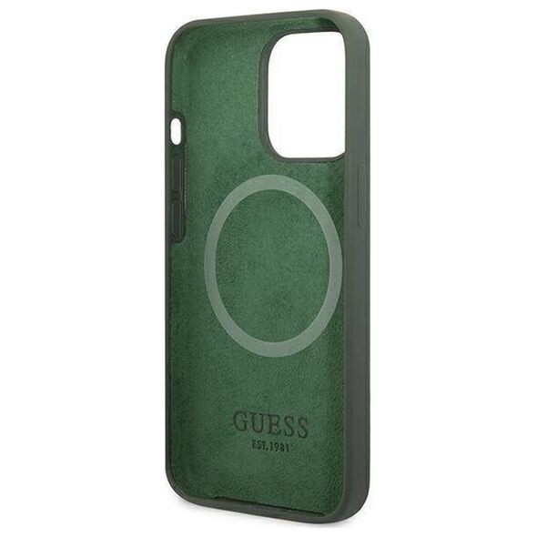 Original Case IPHONE 13 PRO Guess Hard Case Silicone Logo Plate MagSafe (GUHMP13LSPLA) green 3666339056957