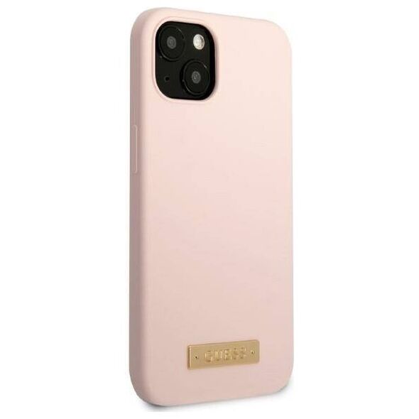 Original Case IPHONE 13 Guess Hard Case Silicone Logo Plate MagSafe (GUHMP13MSBPLP) pink 3666339056865