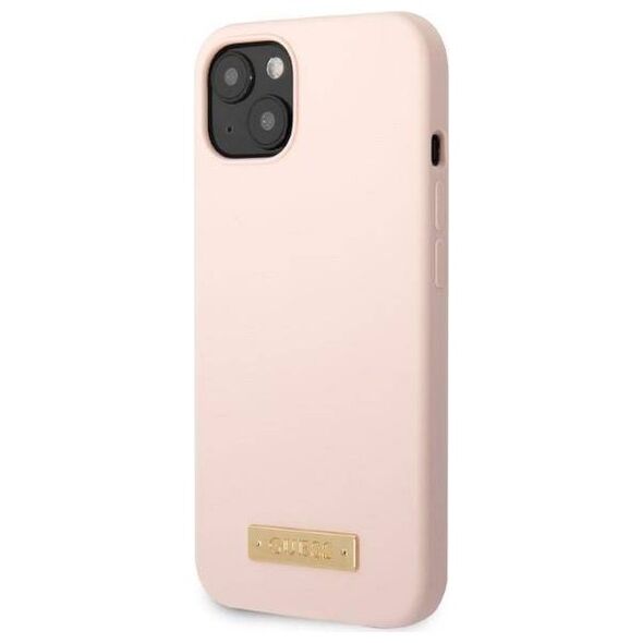 Original Case IPHONE 13 MINI Guess Hard Case Silicone Logo Plate MagSafe (GUHMP13SSBPLP) pink 3666339056858