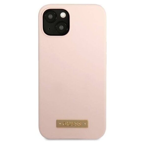 Original Case IPHONE 13 MINI Guess Hard Case Silicone Logo Plate MagSafe (GUHMP13SSBPLP) pink 3666339056858