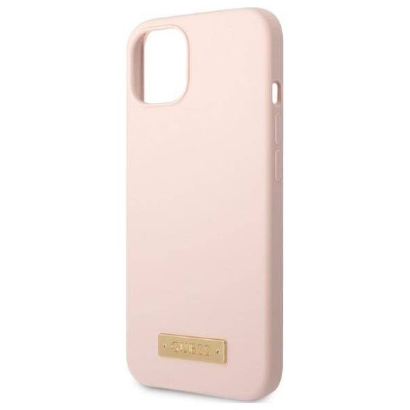 Original Case IPHONE 13 MINI Guess Hard Case Silicone Logo Plate MagSafe (GUHMP13SSBPLP) pink 3666339056858