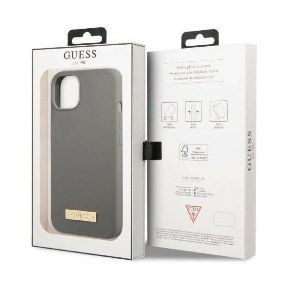 Original Case IPHONE 13 MINI Guess Hard Case Silicone Logo Plate MagSafe (GUHMP13SSPLG) gray 3666339056896