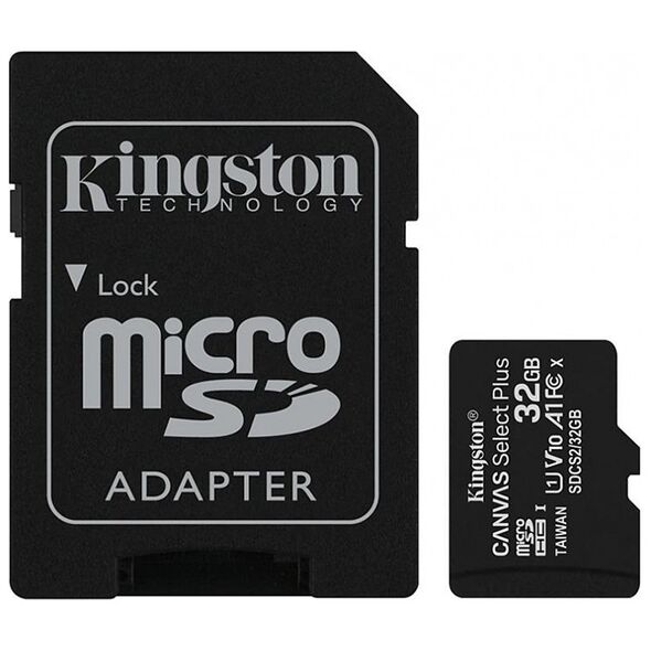 Kingston Memory Card with Adapter, 32GB - Kingston Canvas Select Plus (SDCS2/32GB) - Black 0740617298680 έως 12 άτοκες Δόσεις