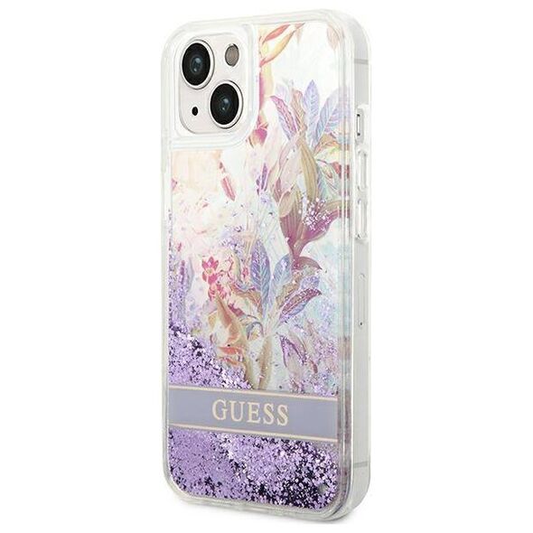 Case IPHONE 14 PLUS Guess Hardcase Flower Liquid Glitter purple 3666339088392