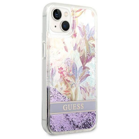 Case IPHONE 14 PLUS Guess Hardcase Flower Liquid Glitter purple 3666339088392