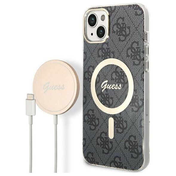 Original Case IPHONE 14 Guess Hardcase 4G Print MagSafe + Wireless Charger (GUBPN61H4EACSP) black 3666339102814