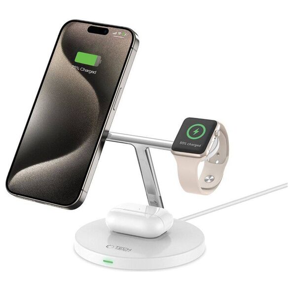 Wireless Charger 3in1 MagSafe Quick Charge Tech-Protect A35 white 5906302309559