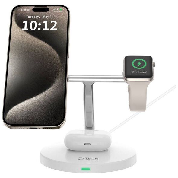 Wireless Charger 3in1 MagSafe Quick Charge Tech-Protect A35 white 5906302309559