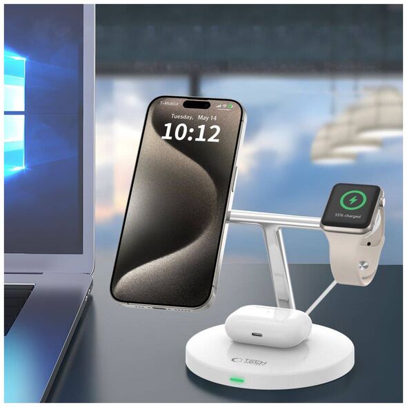 Wireless Charger 3in1 MagSafe Quick Charge Tech-Protect A35 white 5906302309559