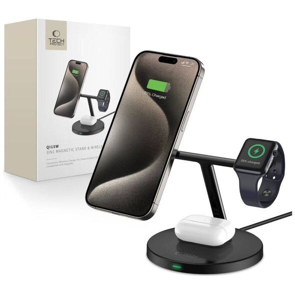Wireless Charger 3in1 MagSafe Quick Charge Tech-Protect A35 black 5906302309566