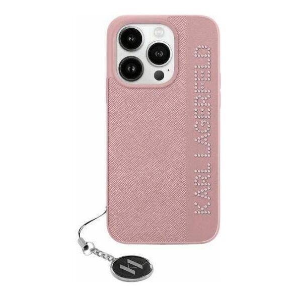 Original Case IPHONE 13 / 14 / 15 Karl Lagerfeld Hardcase Saffiano Rhinestones & Charm (KLHCP15SPSAKDGCP) pink 3666339258108