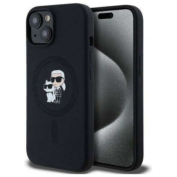 Original Case IPHONE 15 PLUS / 14 PLUS Karl Lagerfeld Hardcase Silicone Karl & Choupette Magsafe (KLHMP15MSCMKCRHK) black 3666339254056