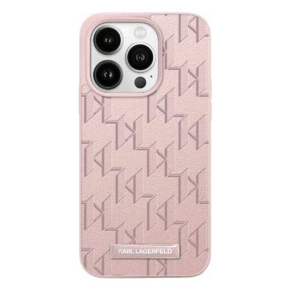 Original Case APPLE IPHONE 15 PRO MAX Karl Lagerfeld Hardcase Leather Monogram Metal Logo (KLHMP15XPKHPORPP) pink 3666339253936