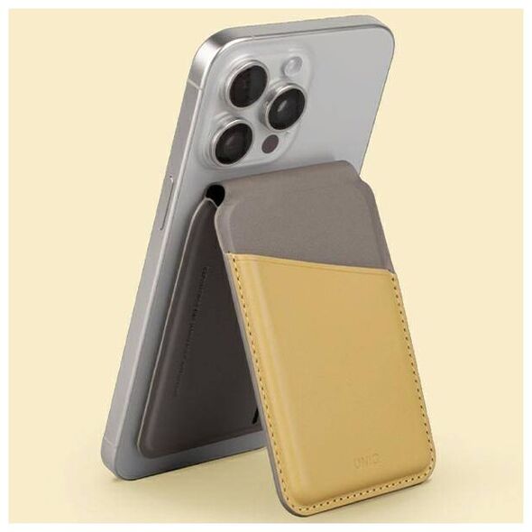 MagSafe Card Wallet IPHONE Z MAGSAFE UNIQ Magnetic RFID Wallet and Phone Stand yellow & gray 8886463688427