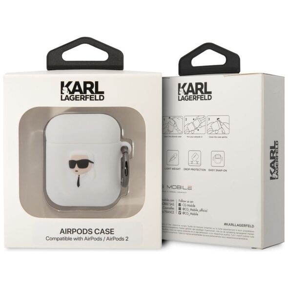 Karl Lagerfeld Logo NFT Karl Head Apple AirPods 1/2 szilikon tok fehér (KLA2RUNIKH) 3666339087838