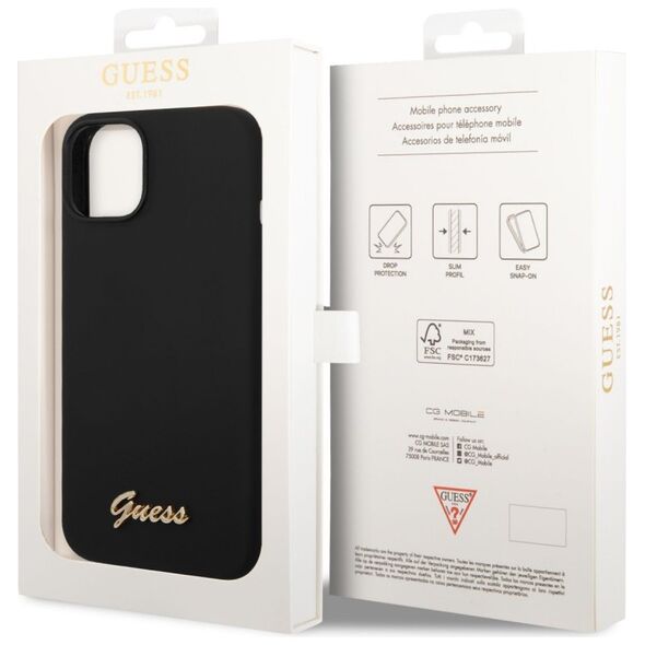 Guess Apple iPhone 14 Plus (6.7) Liquid Silicone Metal Logo hátlapvédő tok fekete (GUHCP14MSLSMK) 3666339064891