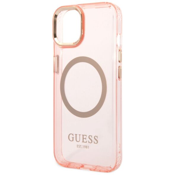 Guess Apple iPhone 14 Plus (6.7) Translucent MagSafe hátlapvédő tok pink (GUHMP14MHTCMP) 3666339069674