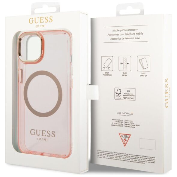 Guess Apple iPhone 14 Plus (6.7) Translucent MagSafe hátlapvédő tok pink (GUHMP14MHTCMP) 3666339069674