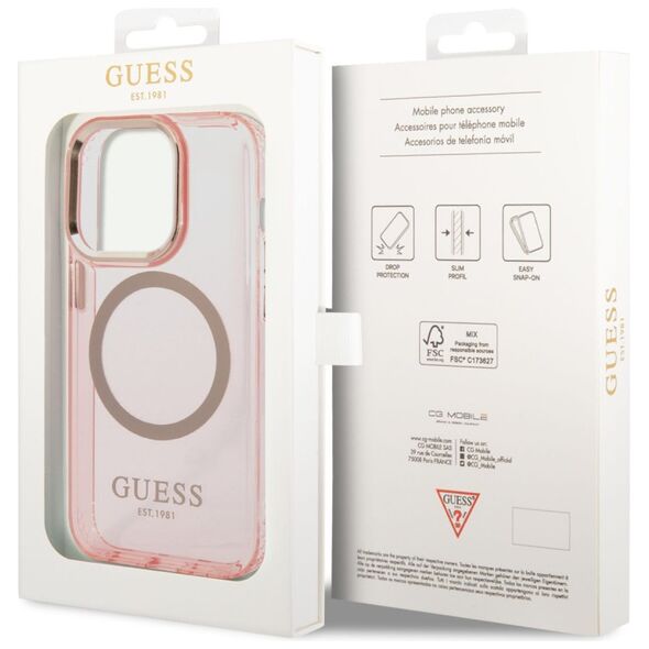 Guess Apple iPhone 14 Pro Max (6.7) Translucent MagSafe hátlapvédő tok pink (GUHMP14XHTCMP) 3666339069698