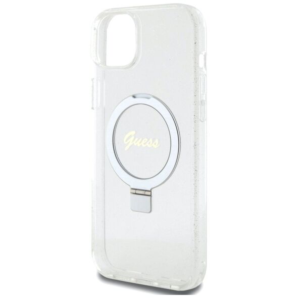 Guess Apple iPhone 15 Plus (6.7) IML Ring Stand Glitter hátlapvédő tok átlátszó (GUHMP15MHRSGSD) 3666339156619
