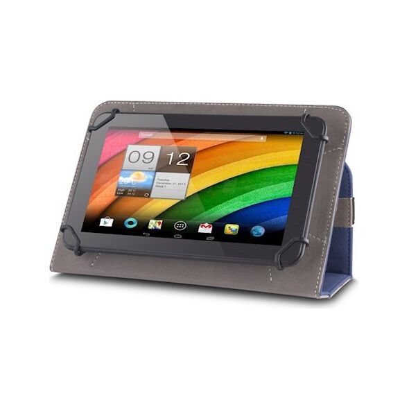 Univerzális 7-8&quot; kinyitható műbőr tablet tok sötétkék - szürke 5900495371430