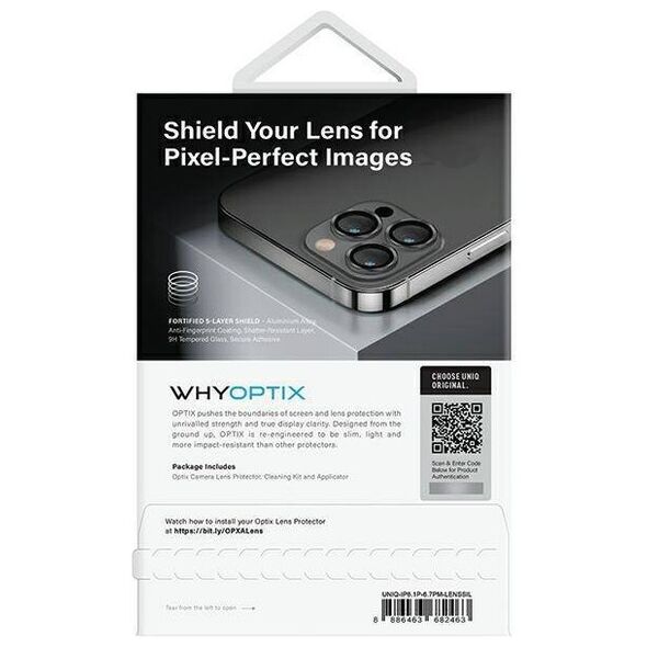 Tempered Glass for Camera IPHONE 14 PRO / 14 PRO MAX UNIQ Optix Aluminium Camera Lens Protector z Aplikatorem srebrny 8886463682463