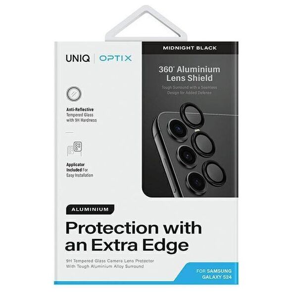 Tempered Glass for Camera SAMSUNG GALAXY S24 UNIQ Optix Aluminium Camera Lens Protector z Aplikatorem czarny 8886463688007