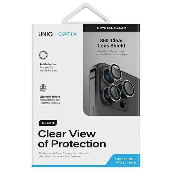 Tempered Glass for Camera APPLE IPHONE 15 PRO MAX UNIQ Optix Clear Camera Lens Protector z Aplikatorem Crystal Clear transparentny 8886463686201