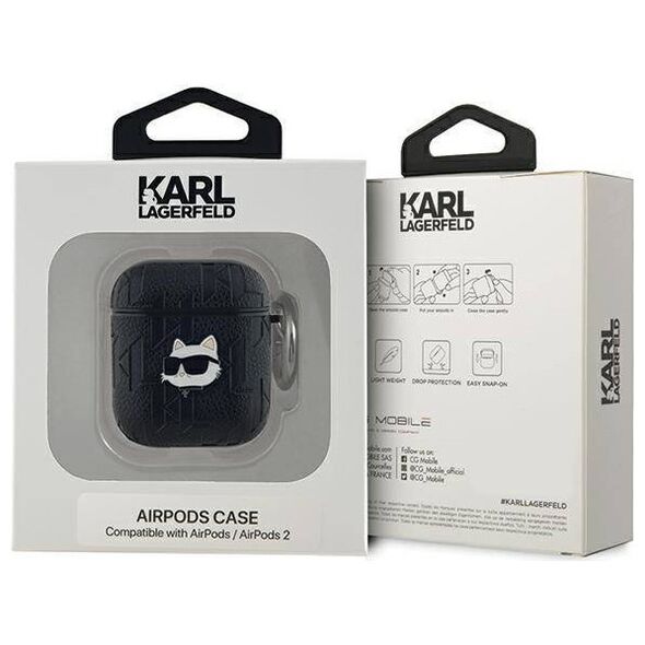 Original Case APPLE AIRPODS Karl Lagerfeld Cover Monogram Choupette Head black 3666339283599