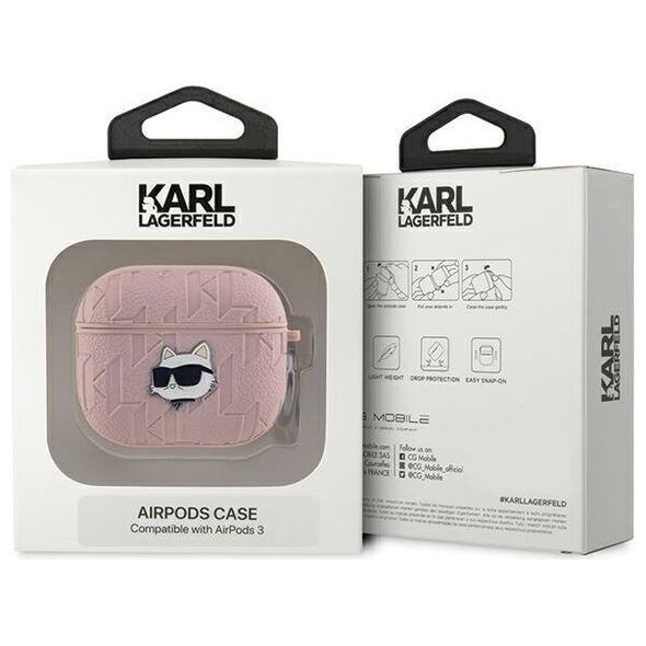 Original Case APPLE AIRPODS 3 Karl Lagerfeld Cover Monogram Choupette Head pink 3666339283735