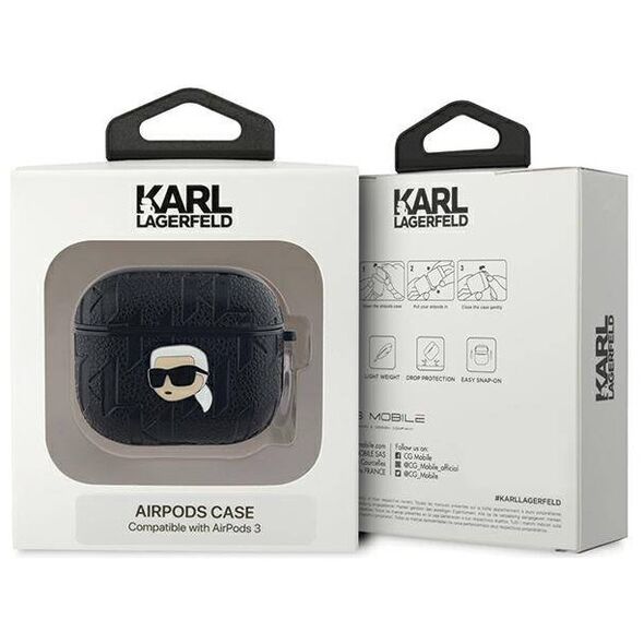 Original Case APPLE AIRPODS 3 Karl Lagerfeld Cover Monogram Karl Head black 3666339283650