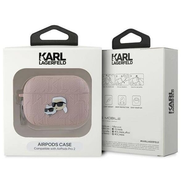 Original Case APPLE AIRPODS PRO 2 Karl Lagerfeld Cover Monogram Karl & Choupette Head pink 3666339283704