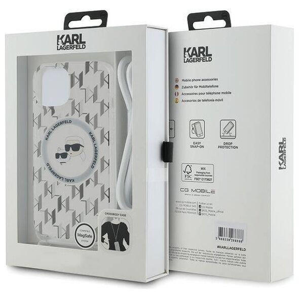 Original Case IPHONE 13 / 14 / 15 Karl Lagerfeld Hardcase Liquid Glitter Karl Head MagSafe (KLHMP15SHCKCKLCT) transparent 3666339286842
