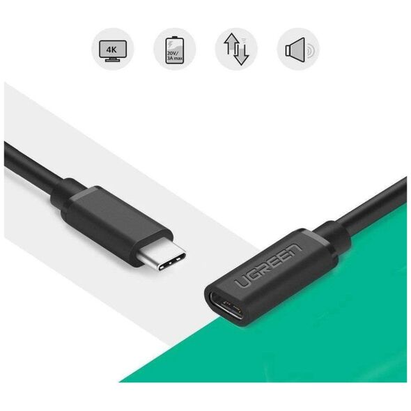 UGREEN USB Type C 3.1 Male to Female Cable Nickel Plating 0.5m (Black) 6957303845743