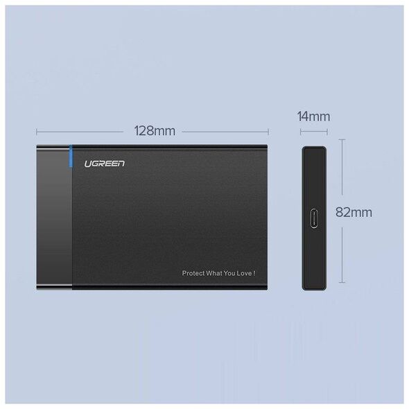 2.5" External HDD/SSD enclosure UGREEN US221, SATA 3.0, USB-C, 50cm (black) 6957303838486