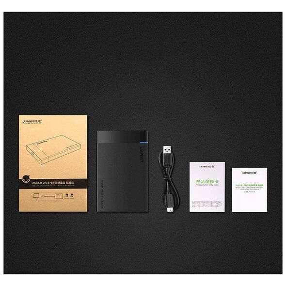 2.5" External HDD/SSD enclosure UGREEN US221, SATA 3.0, USB-C, 50cm (black) 6957303838486