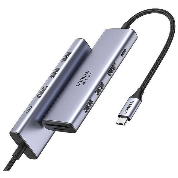 Adapter 5-in-1 UGREEN CM511, Hub USB-C to 2x USB,HDMI, USB-C, TF/SD (Grey) 6957303863846
