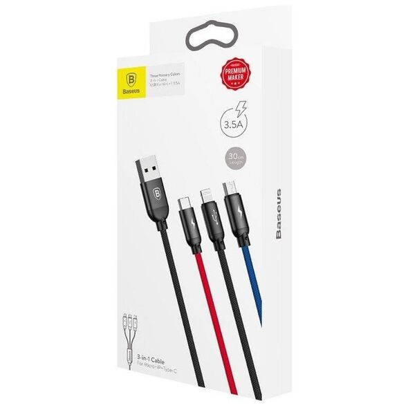 Baseus 3in1 Cable USB-C / Lightning / Micro 3,5A 0,3m (Black) 6953156273931