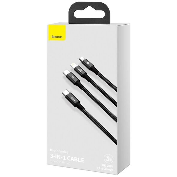 Baseus Rapid Series 3-in-1 cable USB-C For M+L+T 20W 1.5m Black 6953156204294