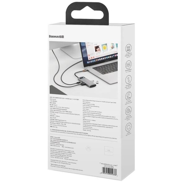 Hub 5in1 Baseus Metal Gleam Series, USB-C to 3x USB 3.0 + HDMI + USB-C PD 6953156204638