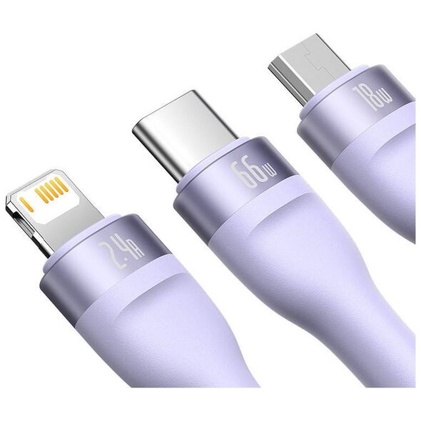 3in1 USB cable Baseus Flash II Series, USB-C + micro USB + Lightning, 66W, 1.2m (Purple) 6932172618124